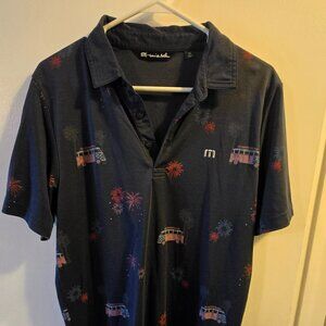 TravisMathew "Firework display" golf polo shirt in navy blue Mens medium